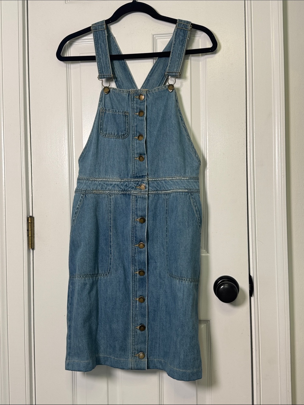 Life in Progress Denim Overall Dress Button Front Pinafore Jumper XS